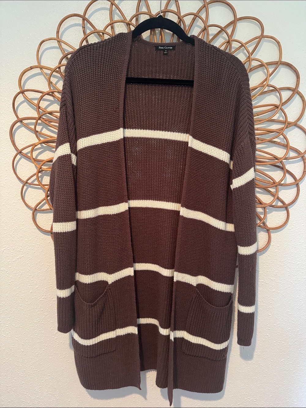 Pink Clover Dark Purple and Cream Striped Open-Front Cardigan